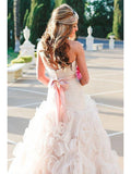 Strapless Champagne Ball Gown Wedding Dresses Vintage Bridal Gown With Sash AWD1230-SheerGirl