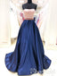 Strapless Contrast Colored Pink Bodice and Navy Skirt Rhinestones Sash Decorated Prom Dress ARD2519