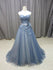 Strapless Dusty Blue Ball Gowns Tulle Long Prom Dresses APD3260-SheerGirl