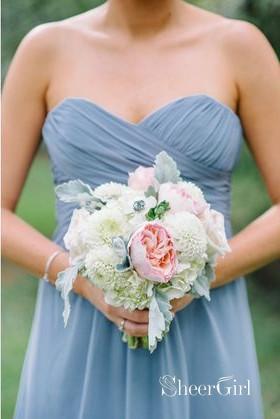 Strapless Dusty Blue Bridesmaid Dresses Cheap Long Mother of the Bride Dress PB10099-SheerGirl