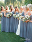 Bez ramínek zaprášené modré šaty pro družičky Levné dlouhé šaty pro matku nevěsty PB10099 