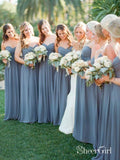 Strapless Dusty Blue Bridesmaid Dresses Cheap Long Mother of the Bride Dress PB10099-SheerGirl