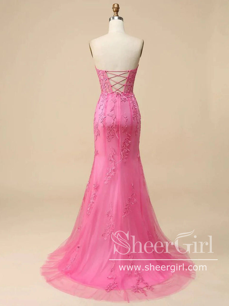 Strapless Hot Pink Mermaid Prom Dresses Corset Back Pageant Formal Dress ARD2899-SheerGirl