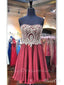 Strapless Lace Applique Maroon Homecoming Dresses Short Party Dresses apd1852