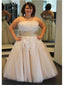 Vestidos de novia de talla grande con apliques de encaje sin tirantes hasta el té apd2176 
