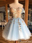Strapless Light Blue Homecoming Dresses Lace Applique Beaded Formal Dress ARD2420