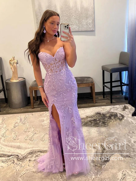 Strapless Lilac Mermaid Prom Dresses Corset Back Pageant Formal Dress  ARD2899