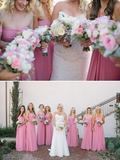 Strapless Long Pink Bridesmaid Dresses Cheap Chiffon Plus Size Bridesmaid Dresses ARD1155-SheerGirl