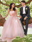 Strapless Pink Ball Gown Wedding Dresses with Sash Simple Tulle Bridal Dress AWD1273