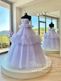 Strapless Pleated Tulle Ball Gown Tiered A Line Prom Dress Floor Length Party Dress ARD2879-SheerGirl