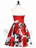 Strapless Red Floral Homecoming Dresses Vintage Short Prom Dress ARD1606-SheerGirl