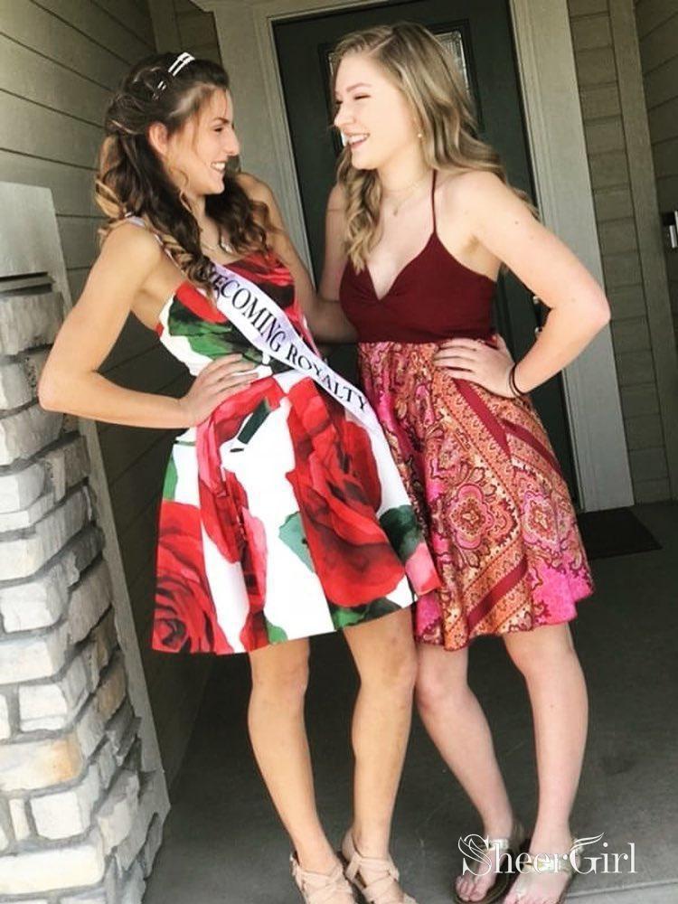 Strapless Red Floral Homecoming Dresses Vintage Short Prom Dress SheerGirl Strapless Red Floral Homecoming Dresses Vintage Short Prom Dress SheerGirl