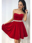 Strapless Red Homecoming Dresses Velvet Rhinestone Cheap Black Homecoming Dresses APD3479