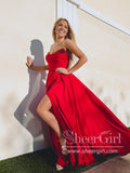 Strapless Red Prom Dresses with Sequins Sweetheart Neck Satin Party Dress ARD2904-SheerGirl