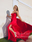 Červené plesové šaty bez ramínek s flitry Srdíčkový výstřih Saténové společenské šaty ARD2904 