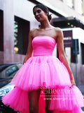 Strapless Ruffle Tulle High Low Ball Gown Tiered Simple Prom Dress ARD2596-SheerGirl