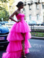 Strapless Ruffle Tulle High Low Ball Gown Tiered Simple Prom Dress ARD2596
