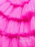 Strapless Ruffle Tulle High Low Ball Gown V Neckline Tiered Simple Prom Dress ARD2597-SheerGirl