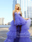 Strapless Ruffle Tulle High Low Ball Gown V Neckline Tiered Simple Prom Dress ARD2597