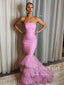 Strapless Ruffle Tulle High Low Mermaid Tiered Simple Prom Dress ARD2607
