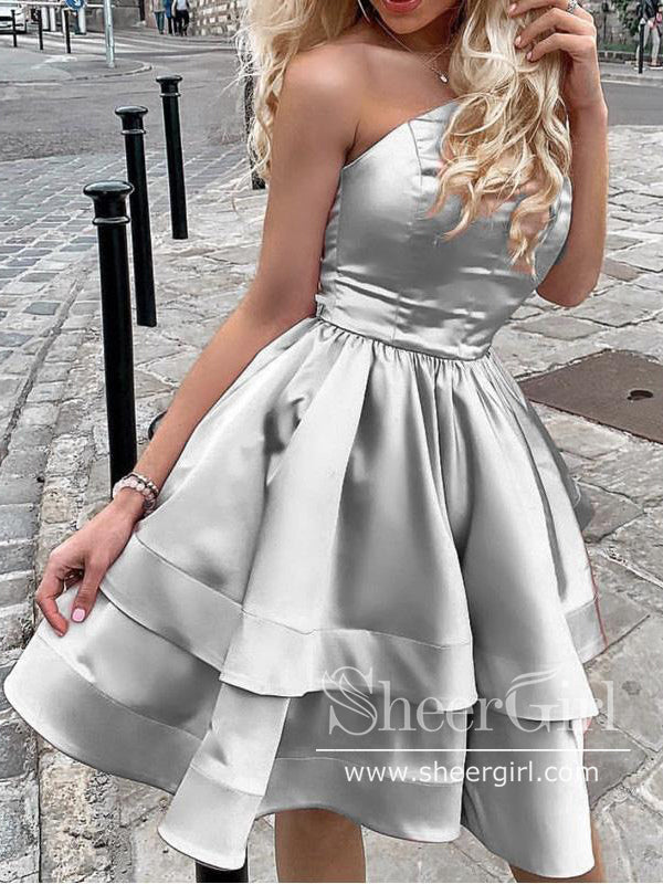 Strapless Simple Short Homecoming Dress Satin Prom Dress ARD2773-SheerGirl