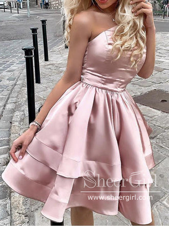 Strapless Simple Short Homecoming Dress Satin Prom Dress ARD2773-SheerGirl