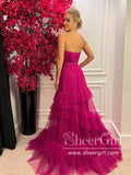 Strapless Simple Tulle Prom Dress Satin Bodice A Line Prom Dress ARD2712-SheerGirl