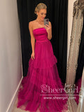 Strapless Simple Tulle Prom Dress Satin Bodice A Line Prom Dress ARD2712-SheerGirl