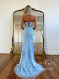Strapless Sky Blue Mermaid Prom Dresses Corset Back Pageant Formal Dress ARD2899-SheerGirl