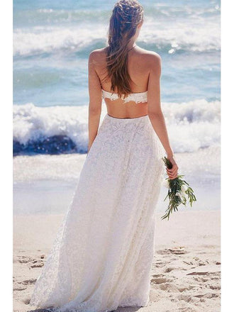 Strapless Summer Beach Wedding Dresses Boho Ivory Lace Wedding Dresses AWD1048-SheerGirl