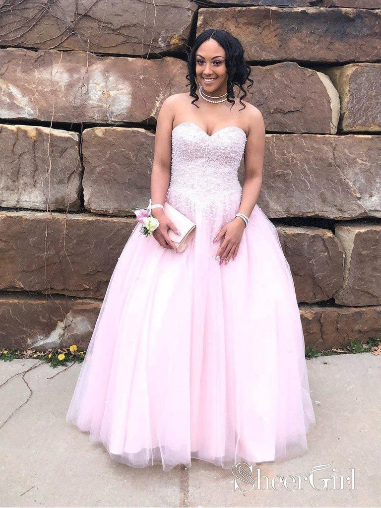 Strapless Sweetheart Beaded Pink Quinceanera Ball Gowns Plus Size Prom  Dress – SheerGirl