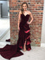 Strapless Sweetheart Burgundy Velvet Mermaid Prom Dresses with Slit APD3358