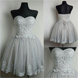 Strapless Sweetheart Neck Grey Homecoming Dresses Lace Appliqued Short Prom Dresses,apd2582-SheerGirl