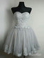 Strapless Sweetheart Neck Grey Homecoming Dresses Lace Appliqued Short Prom Dresses,apd2582