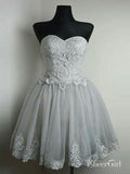 Strapless Sweetheart Neck Grey Homecoming Dresses Lace Appliqued Short Prom Dresses,apd2582-SheerGirl