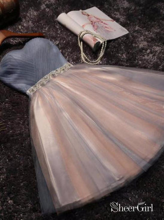 Strapless Sweetheart Neck Homecoming Dress Blush Pink Tulle Short Prom Dresses apd2485-SheerGirl