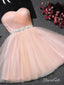 Vestido de fiesta con escote corazón sin tirantes, vestidos cortos de fiesta de tul rosa rubor apd2485 