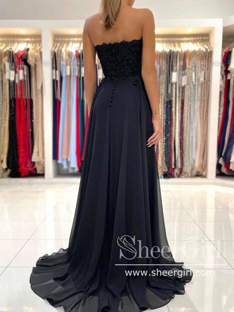 Strapless Sweetheart Neck Prom Gown with High Slit Black Prom Dress ARD2866-SheerGirl