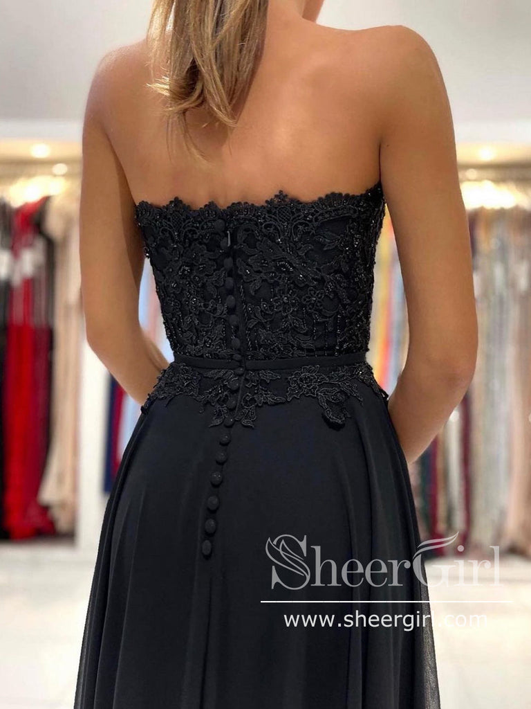 Strapless Sweetheart Neck Prom Gown with High Slit Black Prom Dress ARD2866-SheerGirl