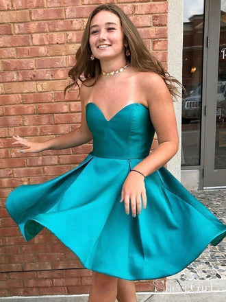 Strapless Sweetheart Neck Satin Cheap Homecoming Dresses APD2761-SheerGirl