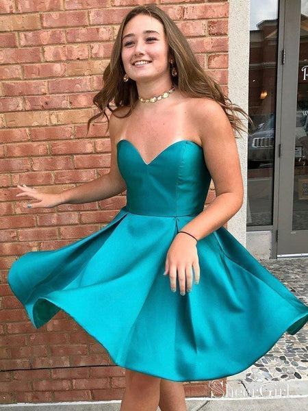 Strapless Sweetheart Neck Satin Cheap Homecoming Dresses APD2761 Strapless Sweetheart Neck Satin Cheap Homecoming Dresses APD2761