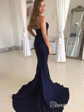 Strapless Sweetheart Neck Sexy Navy Mermaid Prom Dresses with Train ARD1000-SheerGirl