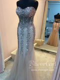 Strapless Sweetheart Neckline Sequins Unlined Bodice Mermaid Long Prom Dress ARD2584-SheerGirl