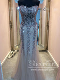 Strapless Sweetheart Neckline Sequins Unlined Bodice Mermaid Long Prom Dress ARD2584-SheerGirl