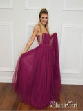 Strapless Tulle Purple Prom Dresses Simple Prom Dresses Maxi Military Ball Gowns APD3458-SheerGirl
