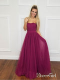 Strapless Tulle Purple Prom Dresses Simple Prom Dresses Maxi Military Ball Gowns APD3458-SheerGirl