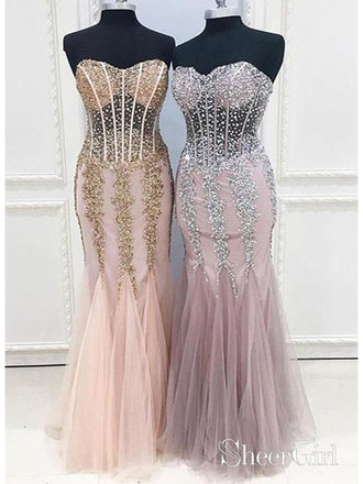 Strapless Vintage Mermaid Prom Dresses Beaded Long 20's Party Formal Dresses ARD1065-SheerGirl