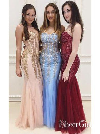 Strapless Vintage Mermaid Prom Dresses Beaded Long 20's Party Formal Dresses ARD1065-SheerGirl