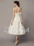 Strapless Vintage Wedding Dresses Beaded Tea Length Wedding Dresses AWD1022-SheerGirl