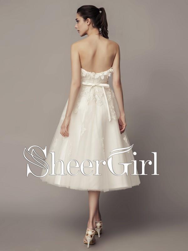 Strapless Vintage Wedding Dresses Beaded Tea Length Wedding Dresses AWD1022 Strapless Vintage Wedding Dresses Beaded Tea Length Wedding Dresses AWD1022
